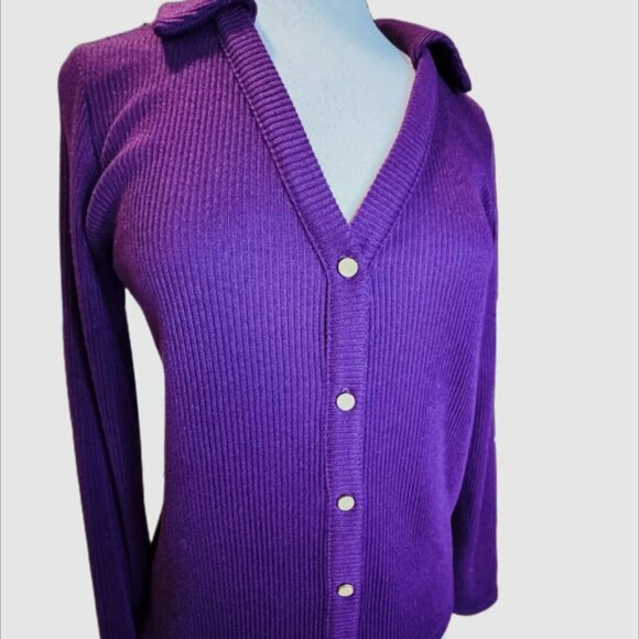 Free Assembly Purple Long Sleeve Cardigan Sweater Button Down Top Soft Large - Picture 2 of 7